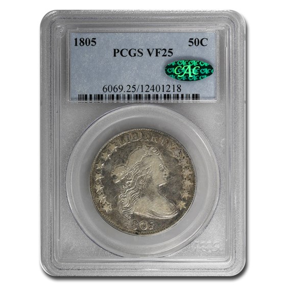 1805 Draped Bust Half Dollar VF-25 PCGS CAC 1805 Draped Bust Half Dollar VF-25 PCGS CAC